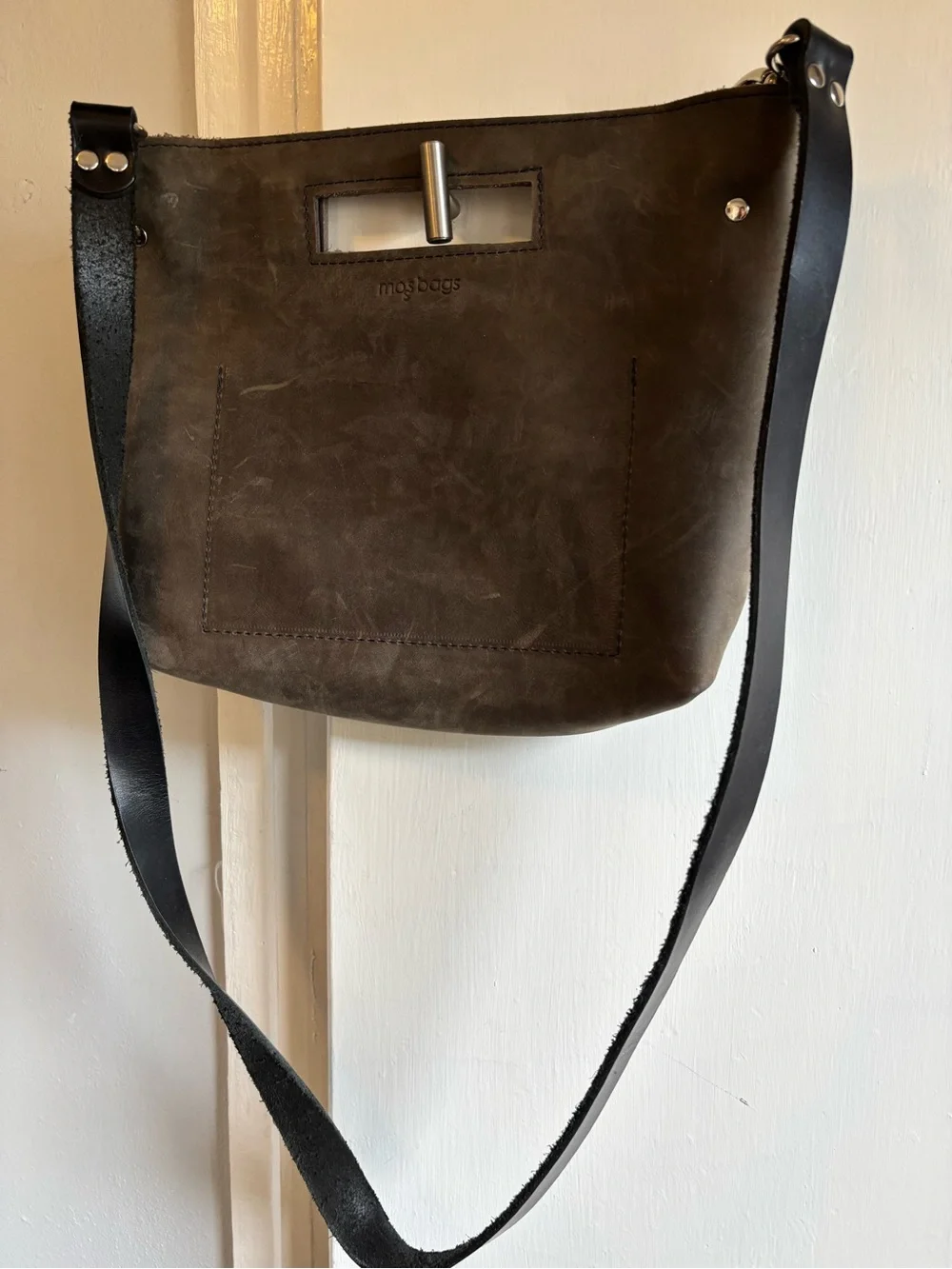 Mosbags Gray Leather Crossbody Bag with Top Handle Cutout